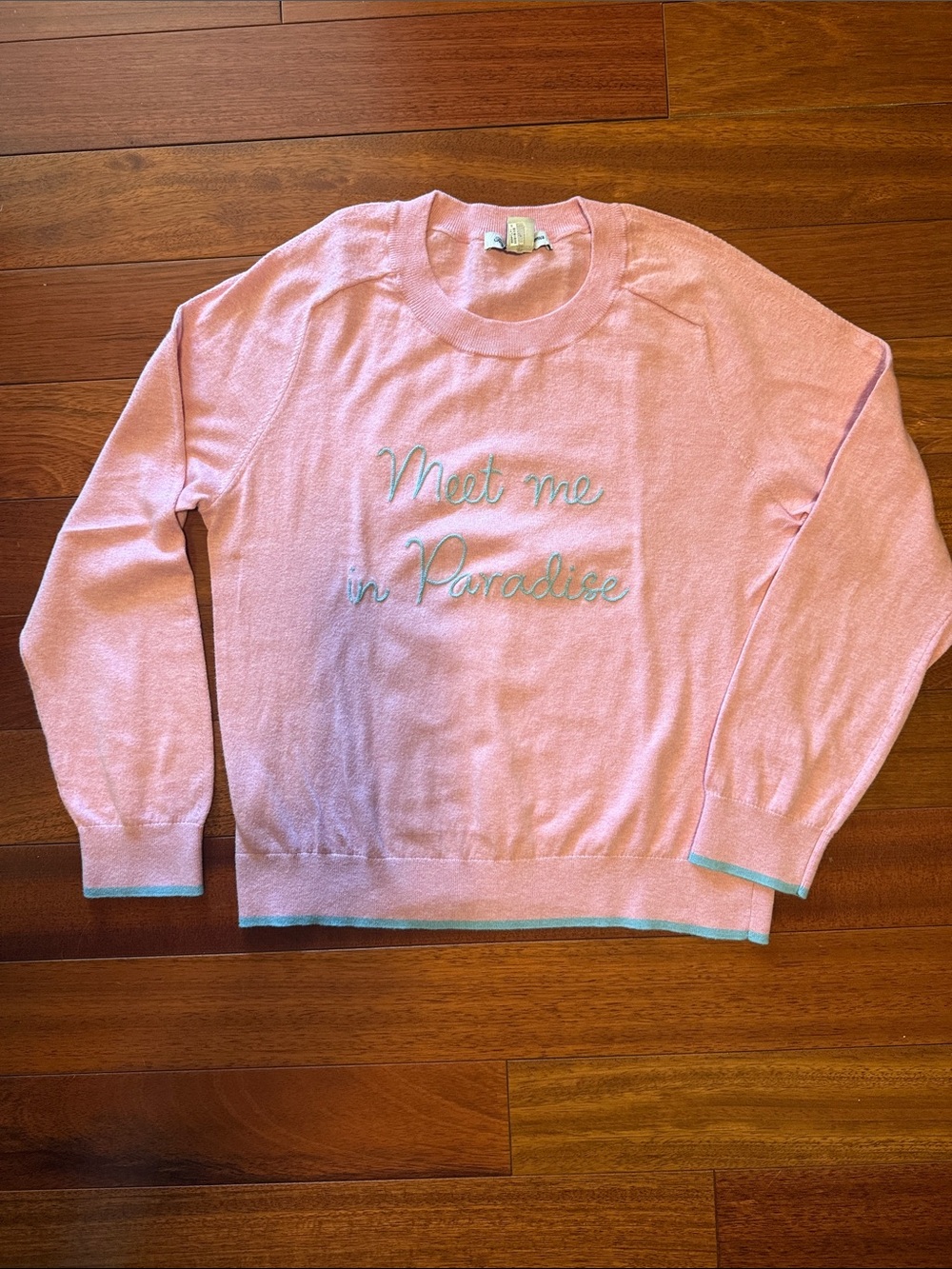 LIKE NEW Tommy Bahama Pastel Pink Crewneck Sweater with Aqua Embroidery